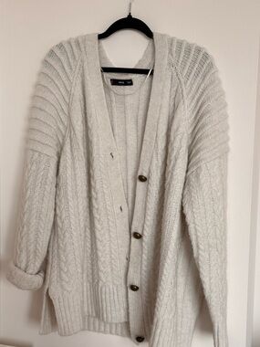 Mango Cream Cable-Knit Button Cardigan